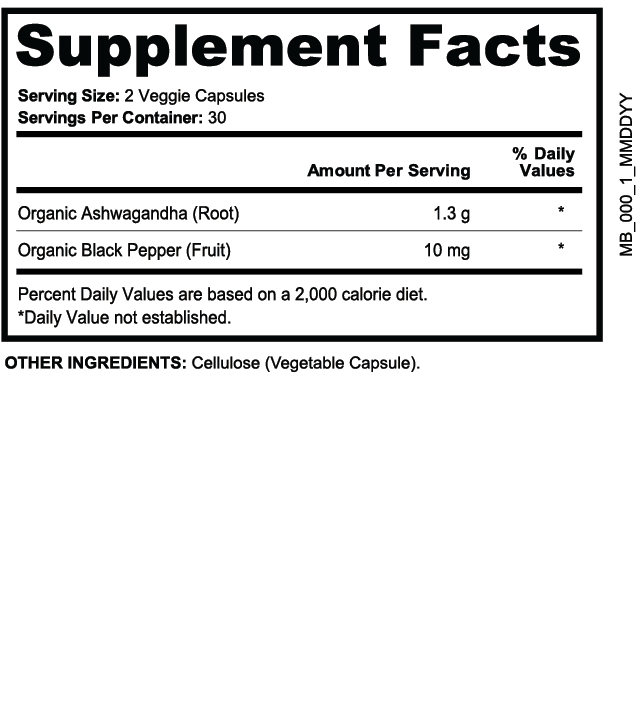 Ashwagandha — Supplement Facts Label